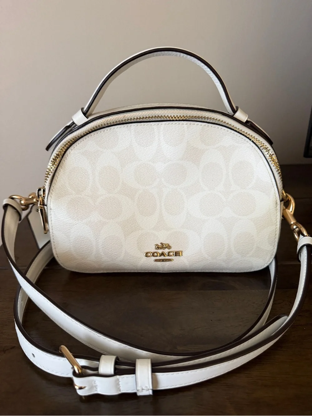 Coach White Signature Dome Satchel with Gold Logo